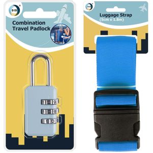 Bagageslot/cijferslot en kofferriem set voor reistassen en koffers - blauw - veilig op reis