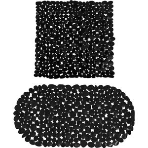MSV Douche/bad anti-slip matten set badkamer - pvc - 2x stuks - zwart - 2 formaten - Badmatjes