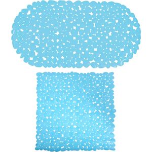 MSV Douche/bad anti-slip matten set badkamer - pvc - 2x stuks - lichtblauw - 2 formaten - Badmatjes