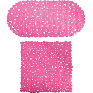 MSV Douche/bad anti-slip matten set badkamer - pvc - 2x stuks - fuchsia roze - 2 formaten