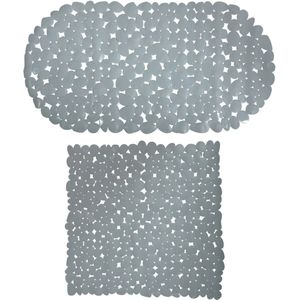 MSV Douche/bad anti-slip matten set badkamer - pvc - 2x stuks - grijs - 2 formaten - Badmatjes