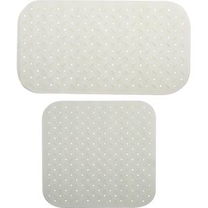 MSV Douche/bad anti-slip matten set badkamer - rubber - 2x stuks - wit - 2 formaten - Badmatjes