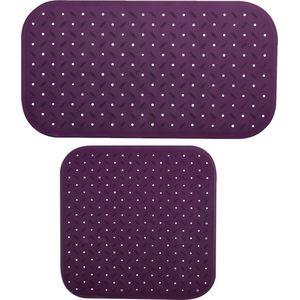 MSV Douche/bad anti-slip matten set badkamer - rubber - 2x stuks - paars - 2 formaten
