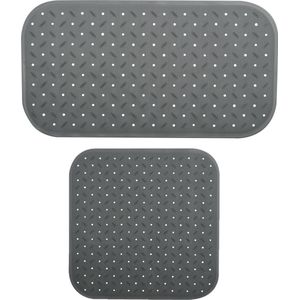 MSV Douche/bad anti-slip matten set badkamer - rubber - 2x stuks - donkergrijs - 2 formaten