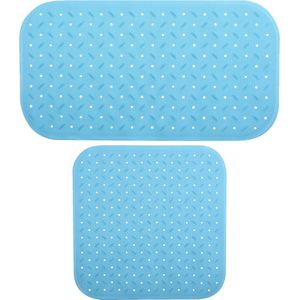 MSV Douche/bad anti-slip matten set badkamer - rubber - 2x stuks - lichtblauw - 2 formaten