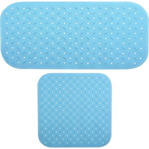 MSV Douche/bad anti-slip matten set badkamer - rubber - 2x stuks - lichtblauw - 2 formaten