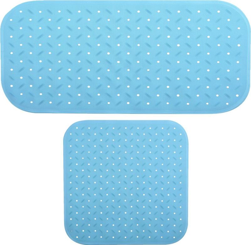 MSV - Douche/bad Anti-slip Mat - Lichtblauw - Rubber - Set van 2 Stuks