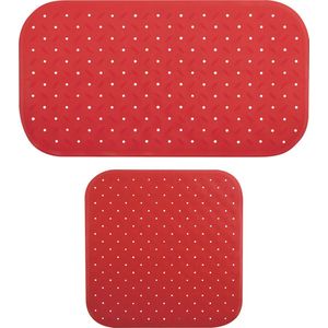 MSV Douche/bad anti-slip matten set badkamer - rubber - 2x stuks - rood - 2 formaten