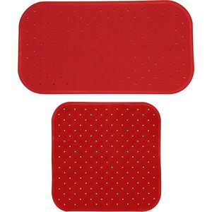 MSV Douche/bad anti-slip matten set badkamer - rubber - 2x stuks - terracotta - 2 formaten - Badmatjes