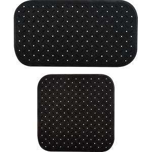 MSV Douche/bad anti-slip matten set badkamer - rubber - 2x stuks - zwart - 2 formaten