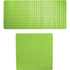 MSV Douche/bad anti-slip matten set badkamer - rubber - 2x stuks - limegroen - 2 formaten
