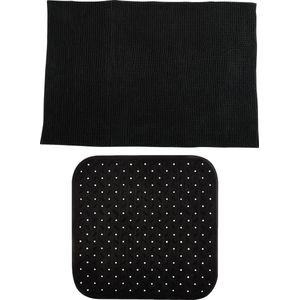 MSV Douche Anti-slip Mat en Droogloop Mat - Sevilla Badkamer set - Rubber/Microvezel - Zwart