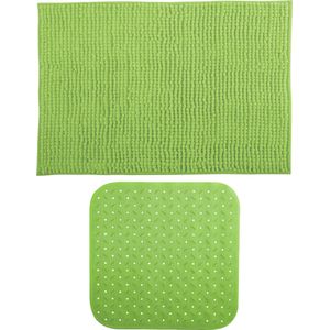 MSV Douche anti-slip mat en droogloop mat - Sevilla badkamer set - rubber/microvezel - limegroen