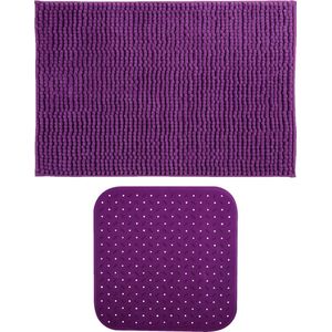 MSV Douche anti-slip mat en droogloop mat - Sevilla badkamer set - rubber/microvezel - paars