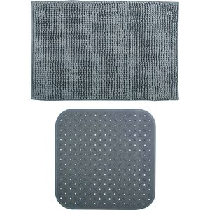 MSV Douche anti-slip mat en droogloop mat - Sevilla badkamer set - rubber/microvezel - donkergrijs