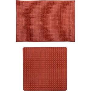 MSV Douche Anti-slip Mat en Droogloop Mat - Sevilla Badkamer set - Rubber/Microvezel - Tarracotta