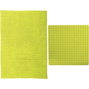 MSV Douche anti-slip mat en droogloop mat - Sevilla badkamer set - rubber/microvezel - limegroen