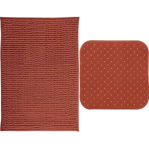 MSV Douche Anti-slip Mat en Droogloop Mat - Sevilla Badkamer set - Rubber/Microvezel - Tarracotta