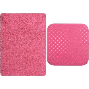 MSV Douche anti-slip mat en droogloop mat - Venice badkamer set - rubber/microvezel - fuchsia roze