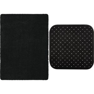 MSV Douche anti-slip mat en droogloop mat - Venice badkamer set - rubber/microvezel - zwart - Badmatjes