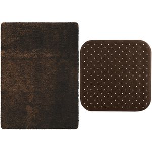 MSV Douche anti-slip/droogloop matten - Venice badkamer set - rubber/microvezel - bruin