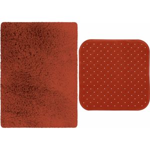 MSV Douche anti-slip/droogloop matten - Venice badkamer set - rubber/microvezel - terracotta