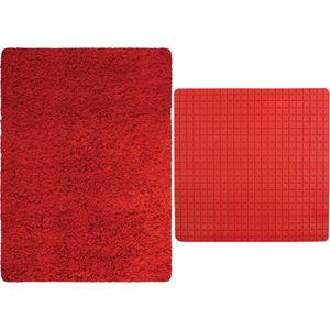 MSV Douche anti-slip/droogloop matten - Venice badkamer set - rubber/microvezel - rood