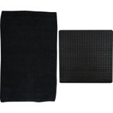 MSV Douche anti-slip/droogloop matten - Napoli badkamer set - rubber/polyester - zwart