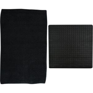 MSV Douche anti-slip/droogloop matten - Napoli badkamer set - rubber/polyester - zwart