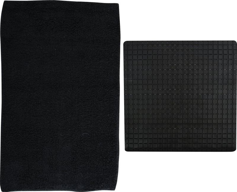 MSV Douche anti-slip/droogloop matten - Napoli badkamer set - rubber/polyester - zwart