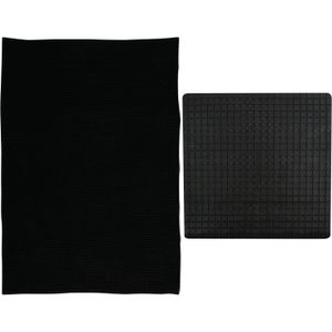 MSV Douche anti-slip mat en droogloop mat - Sevilla badkamer set - rubber/microvezel - zwart