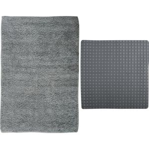 MSV Douche anti-slip/droogloop matten - Napoli badkamer set - rubber/polyester - donkergrijs