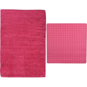 MSV Douche anti-slip/droogloop matten - Napoli badkamer set - rubber/polyester - fuchsia roze