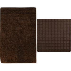 MSV Douche anti-slip mat en droogloop mat - Napoli badkamer set - rubber/polyester - bruin