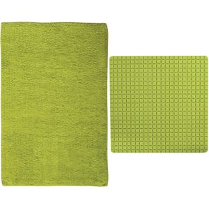 MSV Douche Anti-slip/Droogloop Matten - Napoli Badkamer set - Rubber/Polyester - Limegroen