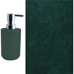 MSV badkamer droogloop mat - Napoli - 45 x 70 cm - met bijpassend zeeppompje - donkergroen