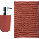MSV badkamer droogloop mat - Genua - 50 x 80 cm - met bijpassende kleur zeeppompje - terracotta