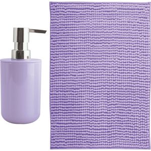 MSV badkamer droogloop mat - Genua - 50 x 80 cm - met bijpassende kleur zeeppompje - lila paars