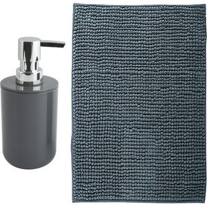 MSV badkamer droogloop mat - Genua - 50 x 80 cm - met bijpassende kleur zeeppompje - donkergrijs