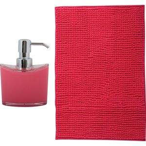 MSV badkamer droogloop mat - Bolzano - 40 x 60 cm - met bijpassende kleur zeeppompje - fuchsia roze