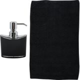 MSV badkamer droogloop mat/tapijt - Bologna - 45 x 70 cm - bijpassende kleur zeeppompje - zwart