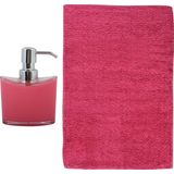 MSV badkamer droogloop mat/tapijt - Bologna - 45 x 70 cm - bijpassende kleur zeeppompje - fuchsia roze