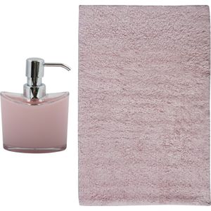 MSV badkamer droogloop mat/tapijt - Bologna - 45 x 70 cm - bijpassende kleur zeeppompje - lichtroze