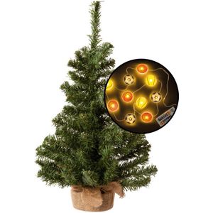 Kleine kunst kerstboom - groen - incl. sport thema lichtsnoer - H60 cm