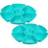 Excellent Houseware Hapjes/chips serveerschaal - 2x - turquoise - 29 cm - Serveerschalen/dienbladen
