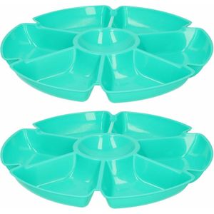 Excellent Houseware Hapjes/chips serveerschaal - 2x - turquoise - 29 cm - Serveerschalen/dienbladen