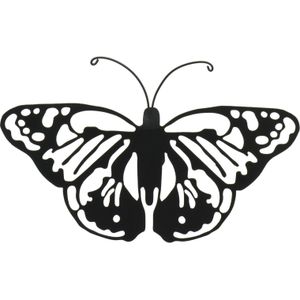 Decoris tuin/schutting decoratie vlinder - metaal - zwart - 17 x 12 cm