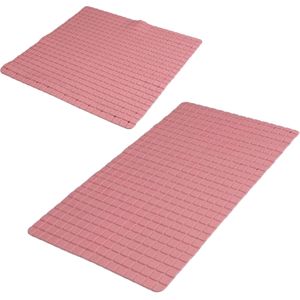 Urban Living Douche/badkamer anti-slip matten set - 2x stuks - rubber - oud roze