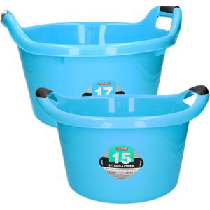 Afwasbak teil - set van 2 formaten - 15 en 17 liter - blauw - kunststof - Afwasbak
