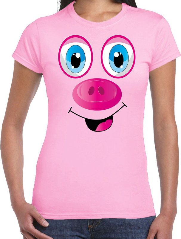 Bellatio Decorations dieren verkleed t-shirt dames - varken gezicht - carnavalskleding - lichtroze